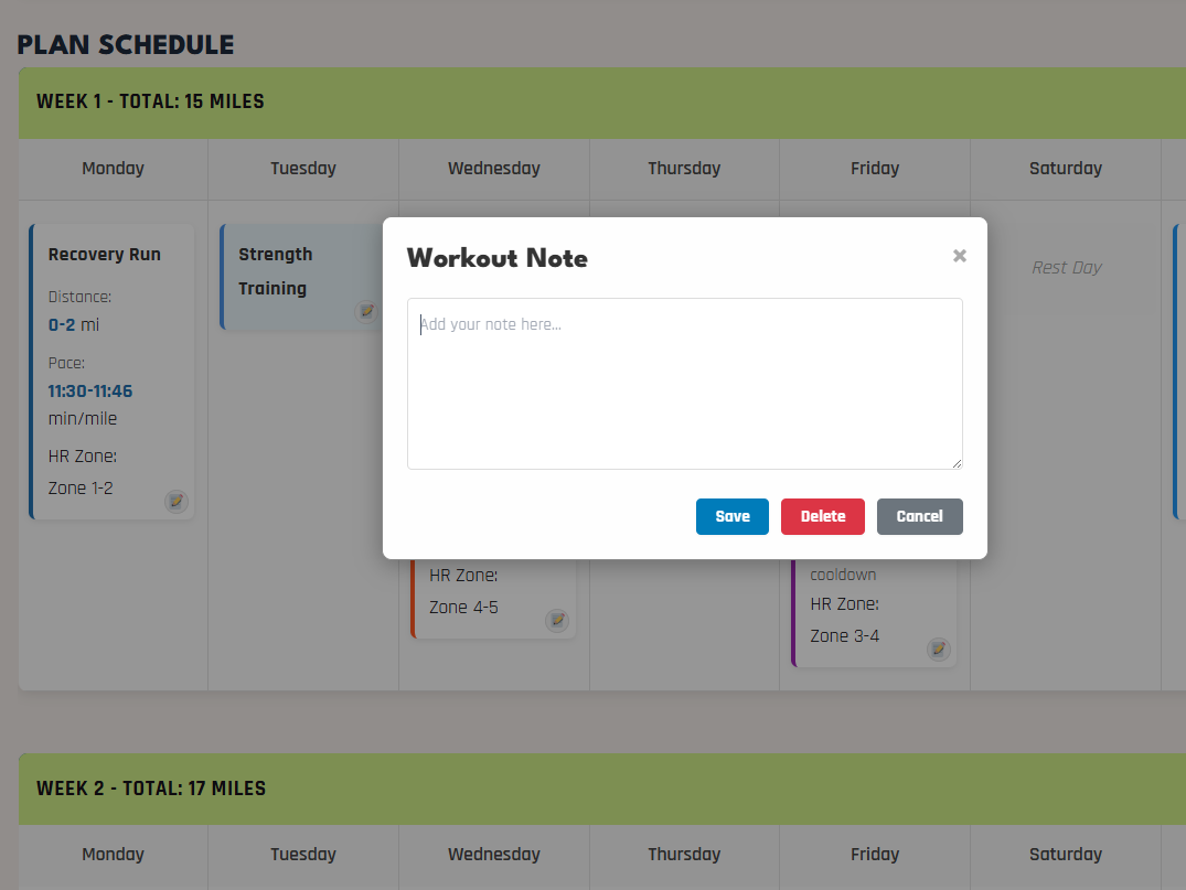 Workout Notes Screenshot