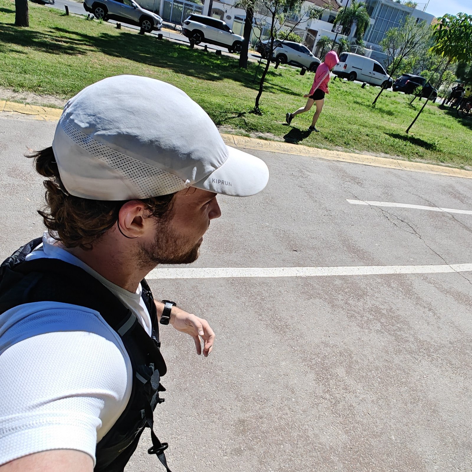 Marathon runner training on a track or road